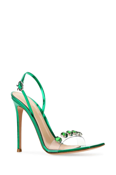 GIANVITO ROSSI Elevated Green Ribbon Candy Sandals with 4.3-Inch Heel