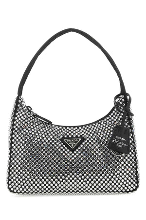 PRADA Mini Black Rhinestone Re-Edition Handbag - 22 cm x 13 cm x 6 cm