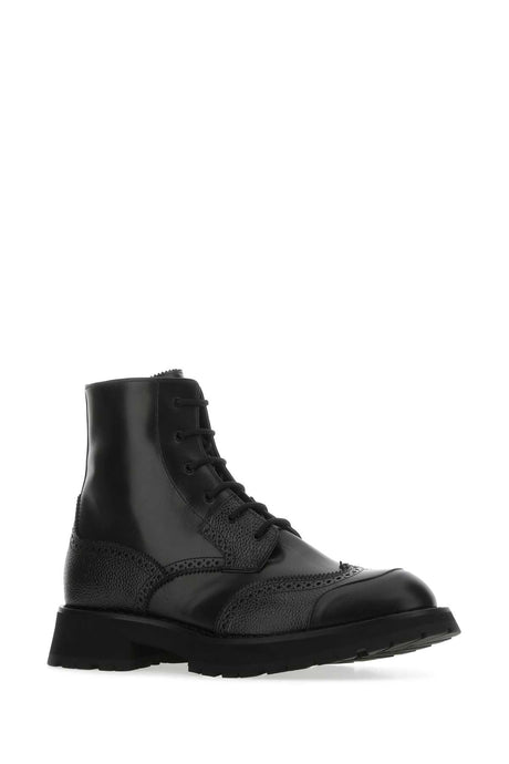 ALEXANDER MCQUEEN Punk Worker Black Leather Ankle Boots