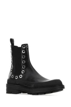 ALEXANDER MCQUEEN Black Leather Boxcar Ankle Boots