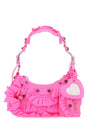 BALENCIAGA Mini Fluo Pink Fabric Shoulder Handbag