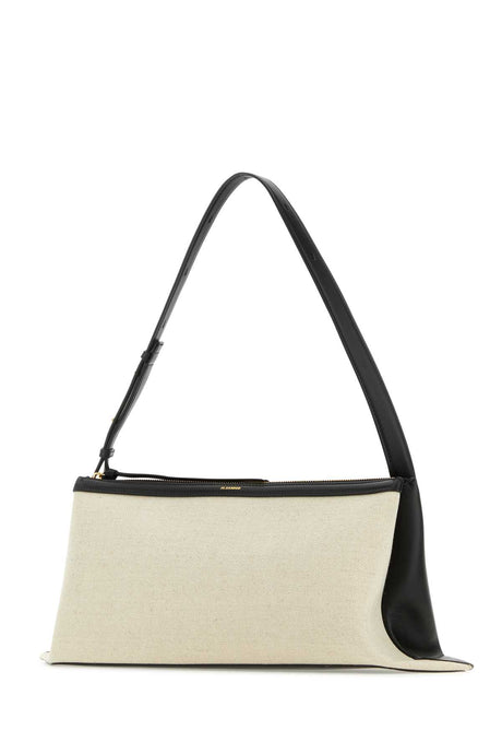 JIL SANDER Two-tone Canvas and Leather Medium Shoulder Handbag