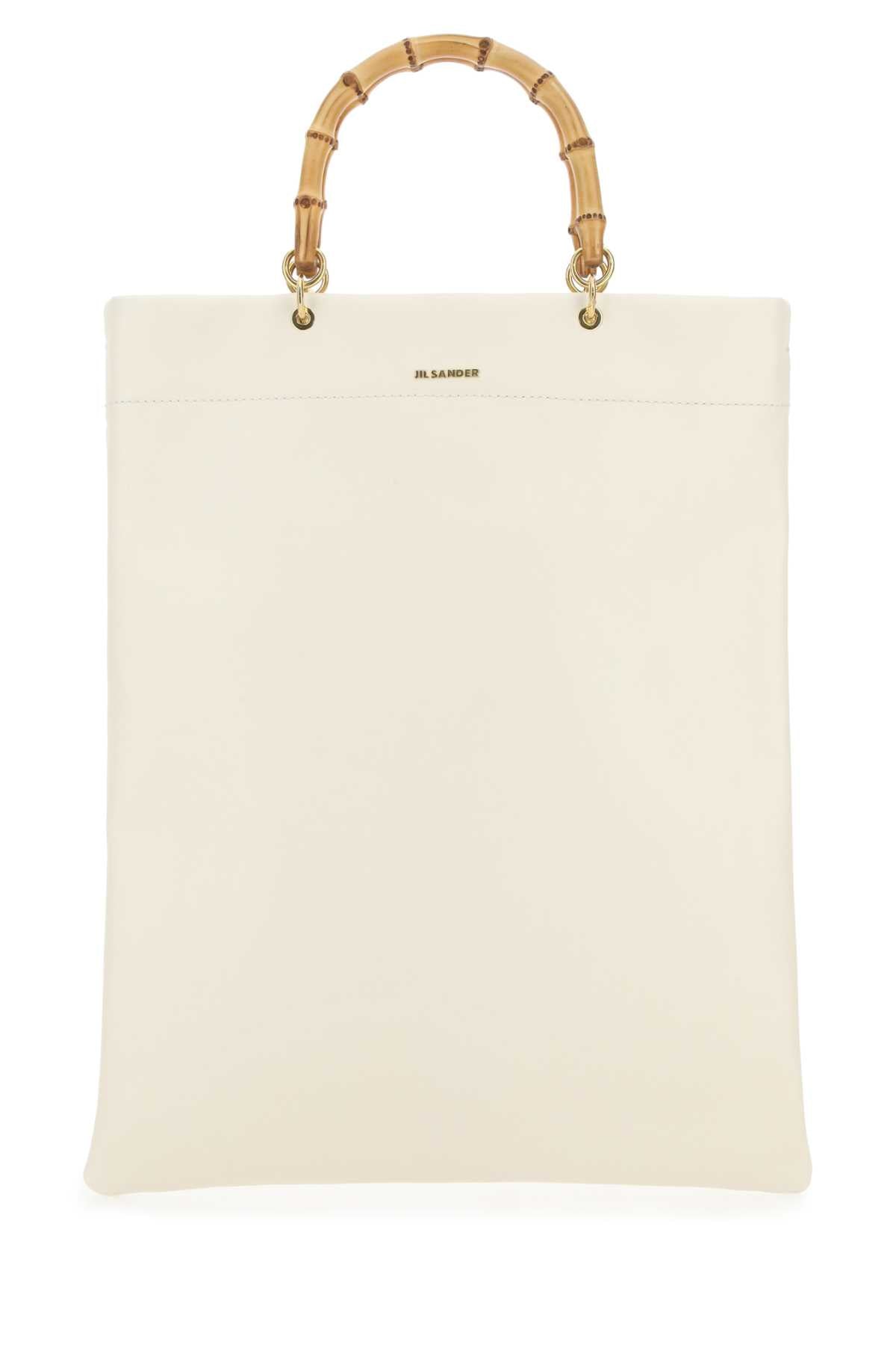 JIL SANDER Medium Ivory Leather Shopping Handbag