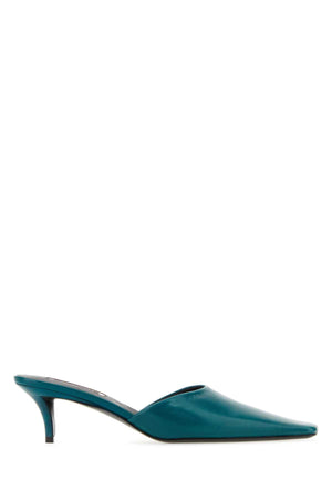 JIL SANDER Teal Green Mini Flat Mules with Stiletto Heel