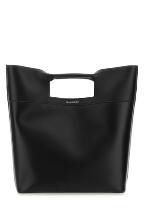 ALEXANDER MCQUEEN Chic Black Leather Square Bow Shopping Handbag - 39x44x15 cm