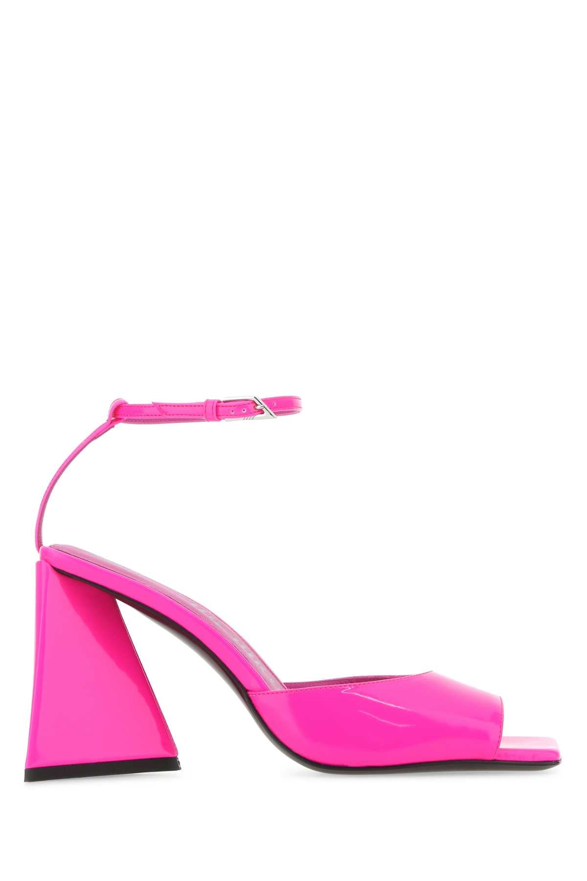 THE ATTICO Fluo Pink Leather Mini Sandals with 10 cm Heel Height