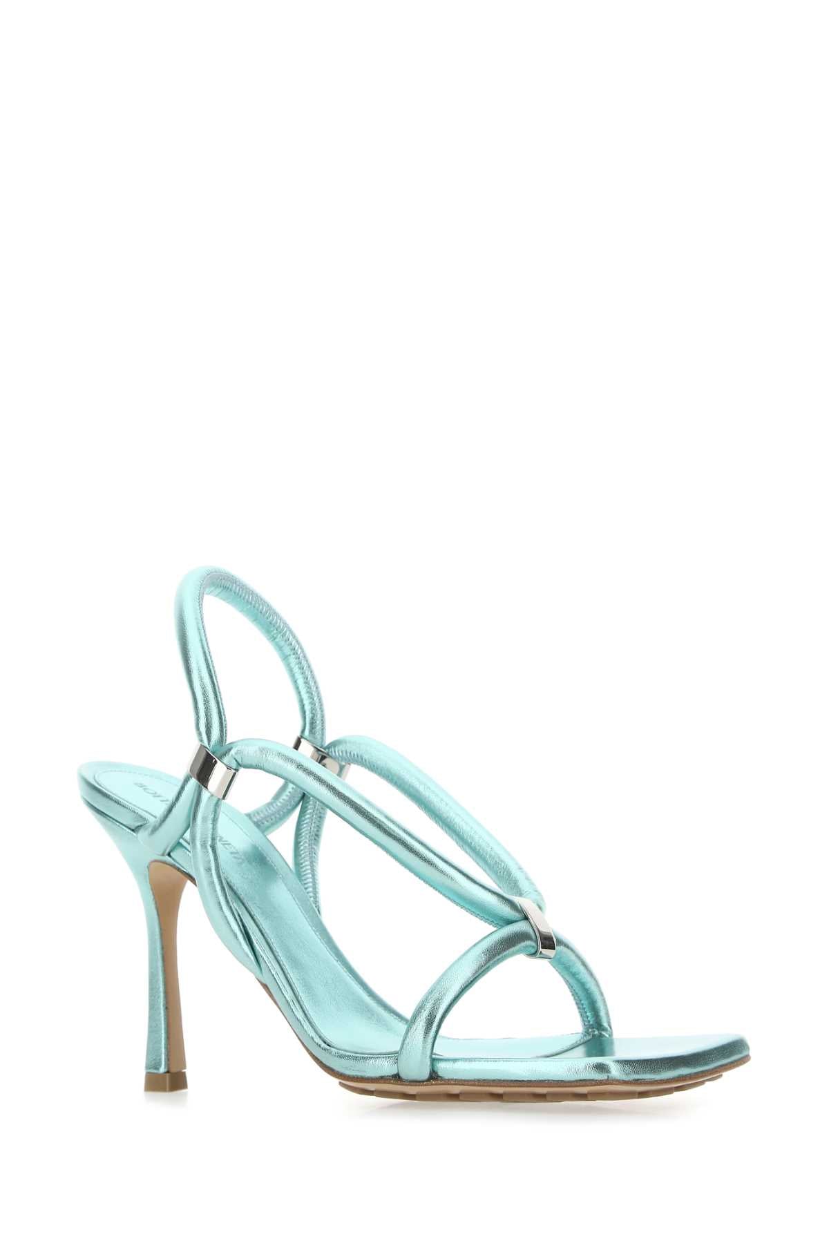 BOTTEGA VENETA Light Blue Leather Stretch Sandals with 9 cm Heel