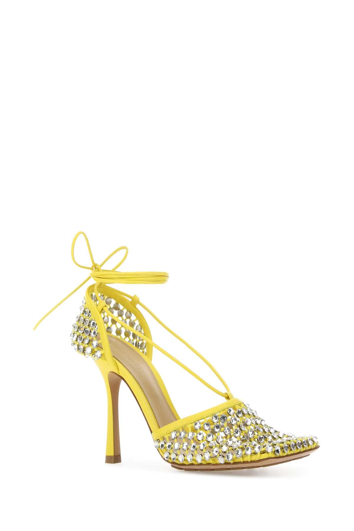 BOTTEGA VENETA Yellow Mesh Stretch Sandals with 9 cm Heel Height