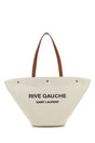 SAINT LAURENT Rive Gauche Sand Canvas Shopping Handbag - 30 cm Width