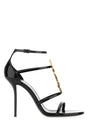 SAINT LAURENT Stylish Black Leather Cassandra Sandals with 10 cm Heel