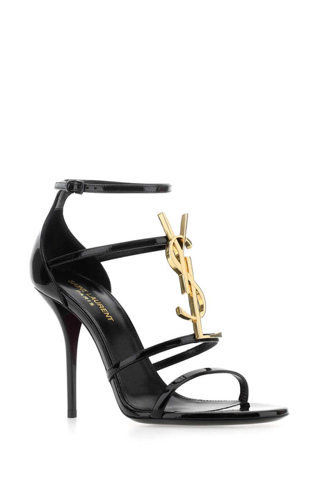 SAINT LAURENT Stylish Black Leather Cassandra Sandals with 10 cm Heel