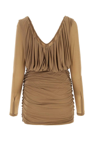 SAINT LAURENT Stylish Camel Mini T-Shirt Dress