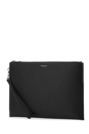 SAINT LAURENT Sleek Leather Pouch Handbag - 29 cm x 21 cm