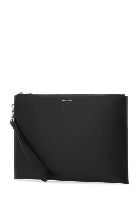 SAINT LAURENT Sleek Leather Pouch Handbag - 29 cm x 21 cm