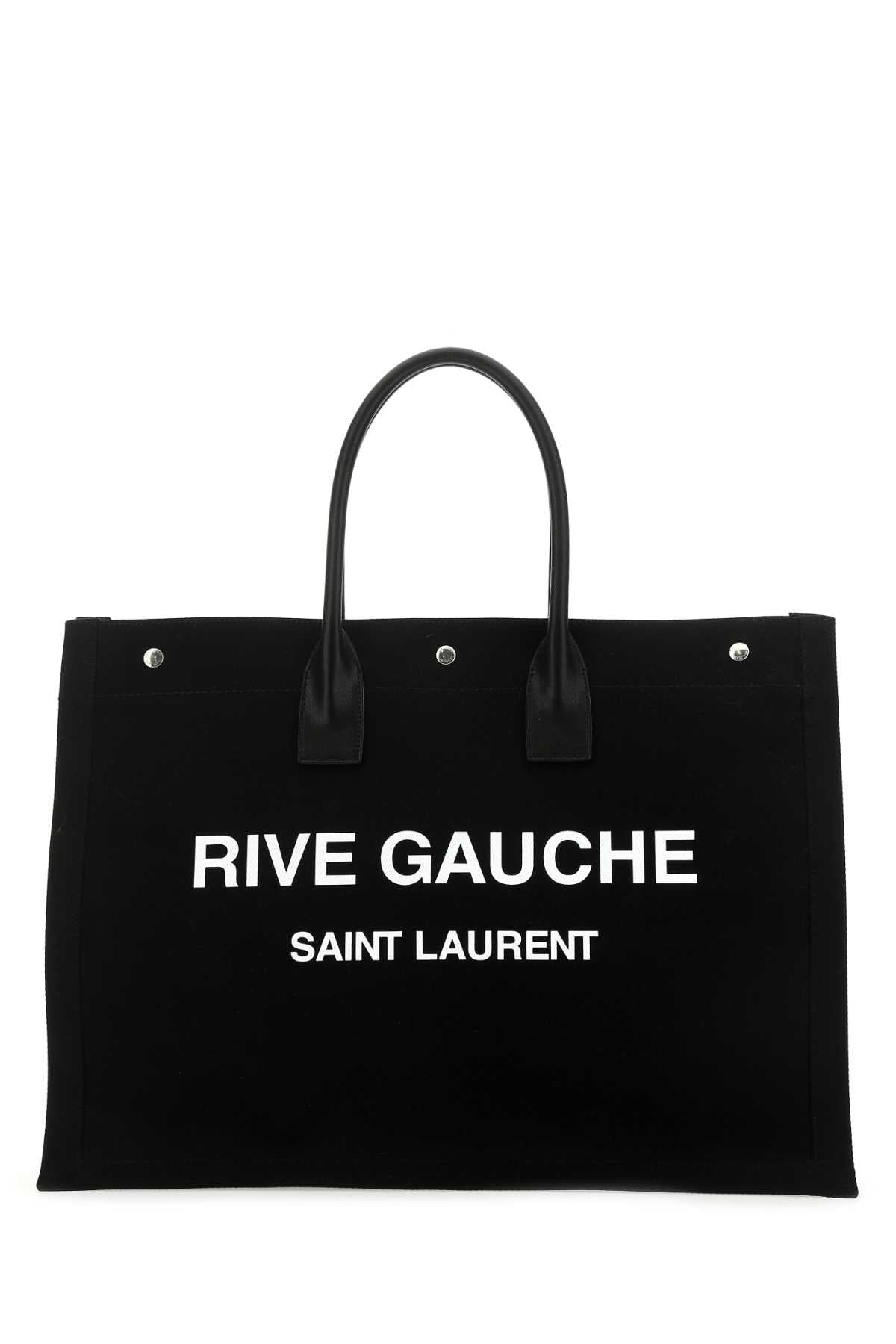 SAINT LAURENT Large Black Canvas Rive Gauche Shopping Handbag