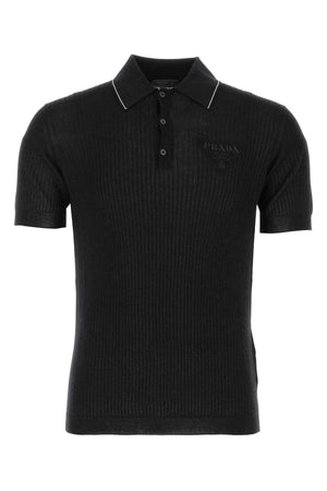 PRADA Classic Black Wool Blend Polo Shirt for Men