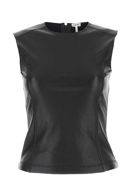 LOEWE Elegant Black Leather and Fabric Top for Women