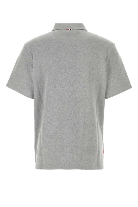 THOM BROWNE Classic Grey Cotton Polo Shirt