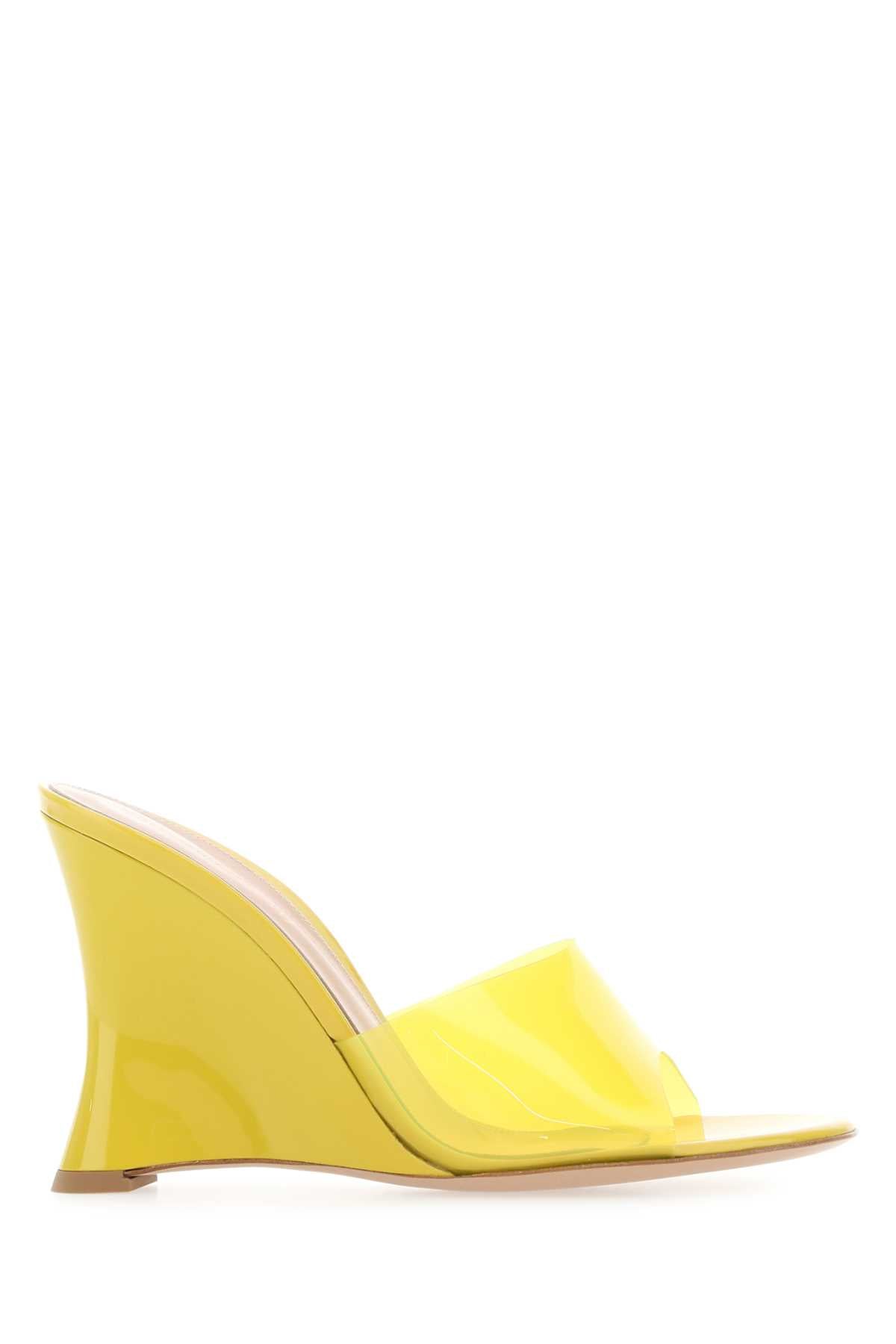 GIANVITO ROSSI Chic Yellow PVC Flats with 10cm Wedge Height