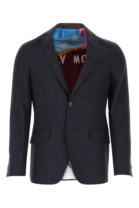 ETRO Navy Blue Linen Blazer for Men - 2023 Spring/Summer Collection