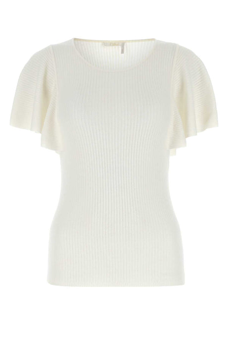 CHLOE Ivory Stretch Wool Blend Top