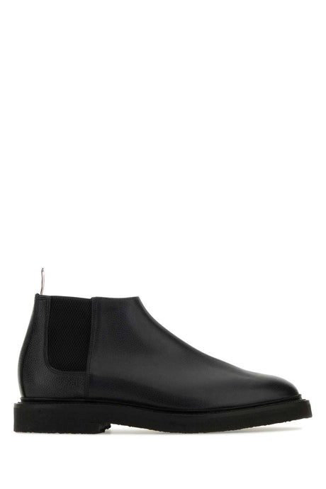 THOM BROWNE Classic Black Leather Ankle Boots for Men