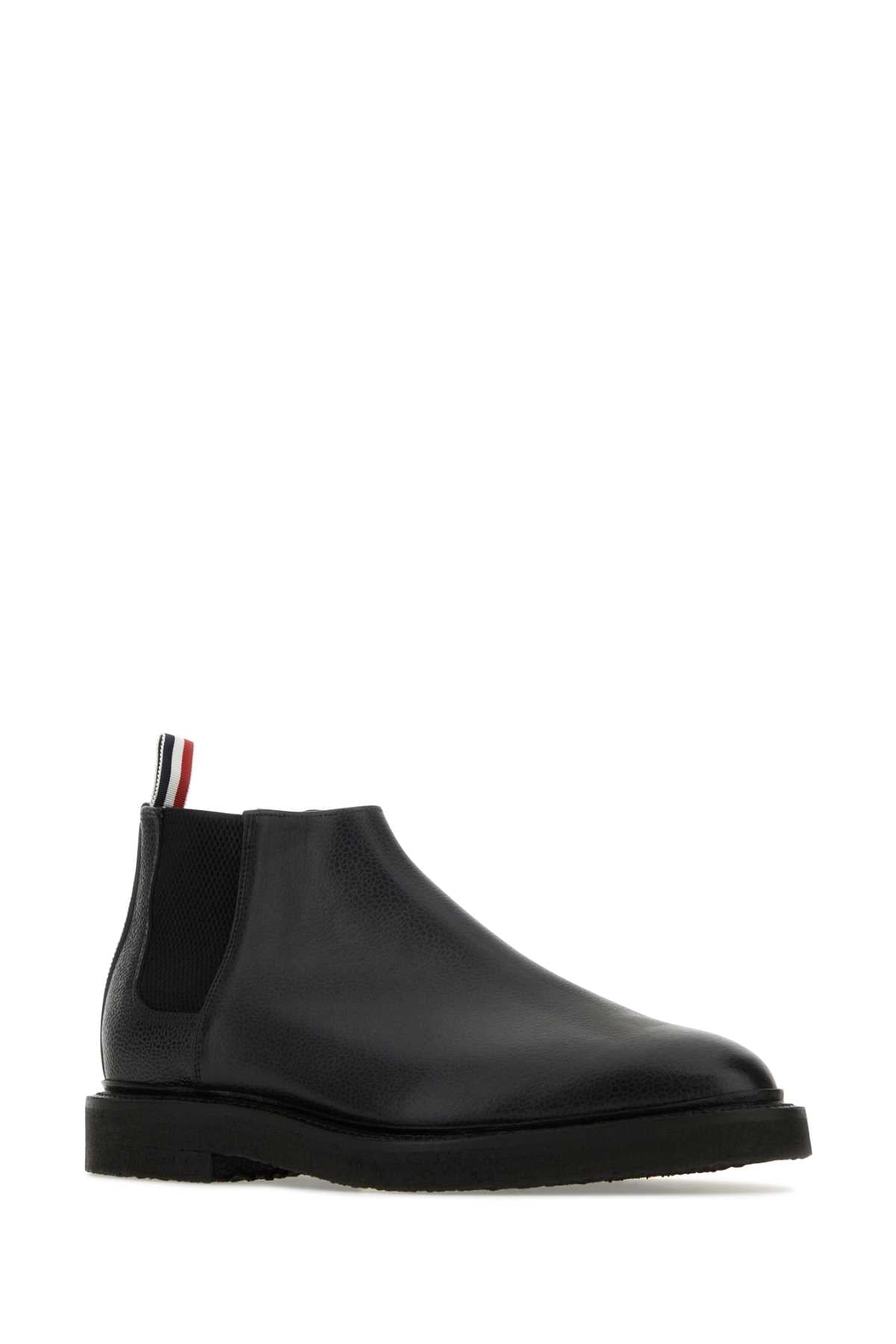 THOM BROWNE Classic Black Leather Ankle Boots for Men