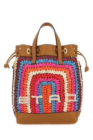 ETRO Multicolor Raffia and Leather Bucket Handbag - 21cm x 27cm