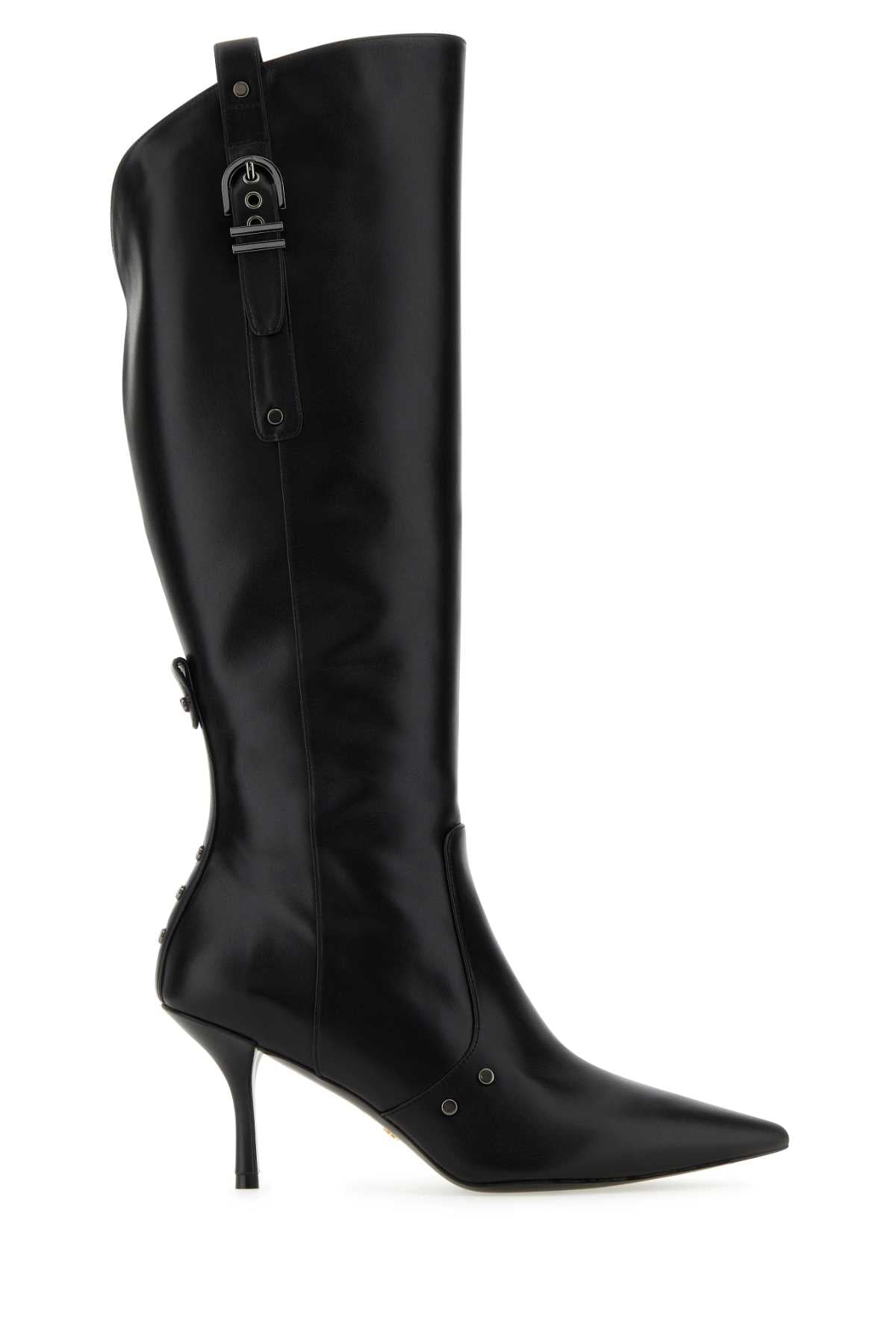 STUART WEITZMAN Chic Black Leather Maverick 75 Boots - 8.5 cm Heel