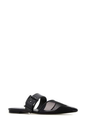 ALEXANDER MCQUEEN Punk Style Black Mesh and Leather Slippers