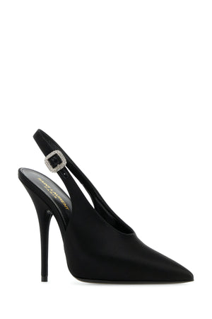 SAINT LAURENT Elegant Black Satin Pumps with 11.5 cm Heel Height