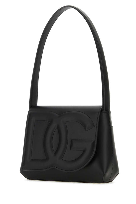 DOLCE & GABBANA Chic Black Leather DG Logo Shoulder Handbag - 23 cm x 17 cm x 7 cm