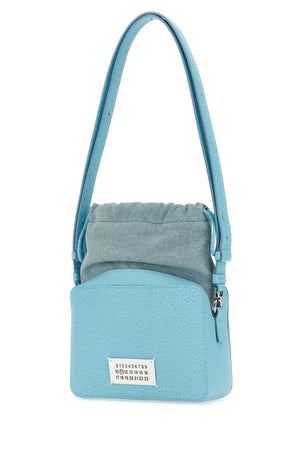 MAISON MARGIELA Light Blue Leather and Fabric Mini Bucket Handbag