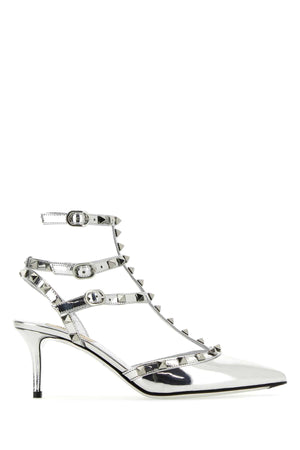 VALENTINO GARAVANI Silver Leather Rockstud Pumps - 7 cm Heel