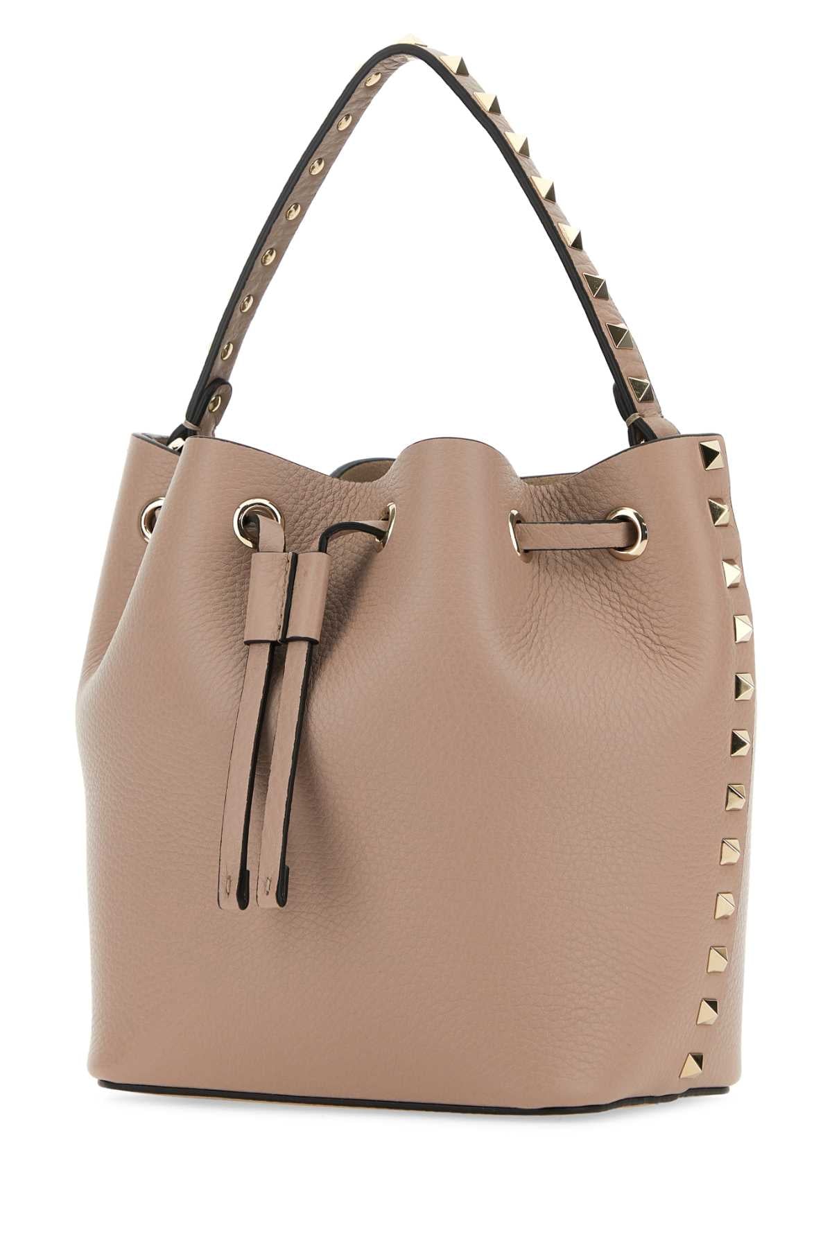 VALENTINO GARAVANI Mini Antiqued Pink Leather Rockstud Bucket Handbag