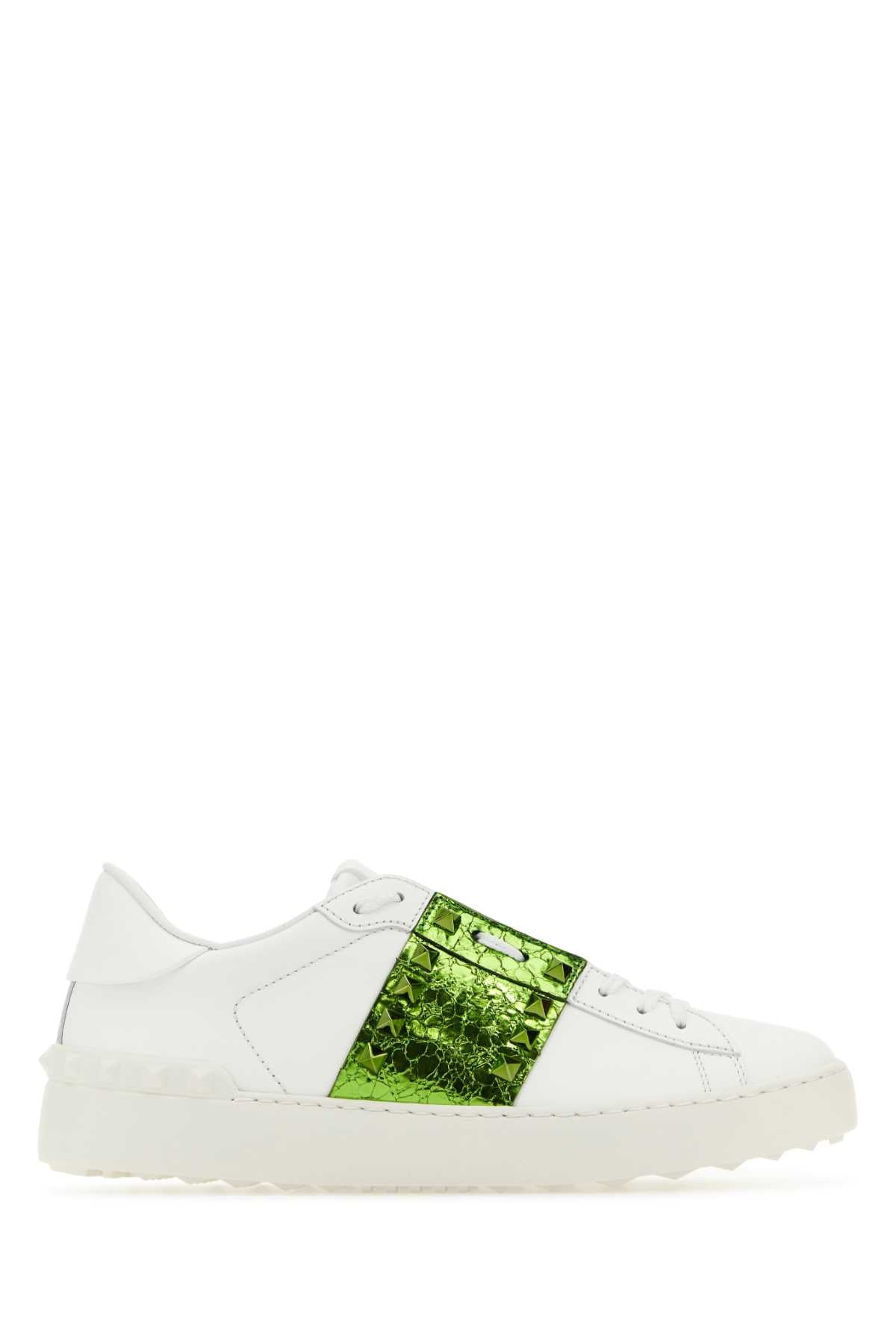 VALENTINO GARAVANI Distinctive Leather Rockstud Sneakers with Green Accent