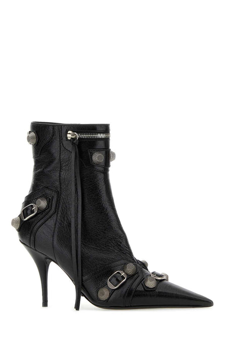 BALENCIAGA Elegant Black Leather Ankle Boots with 9.5 cm Heel Height