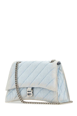 BALENCIAGA Light Blue Denim Crush M Shoulder Handbag 31 cm