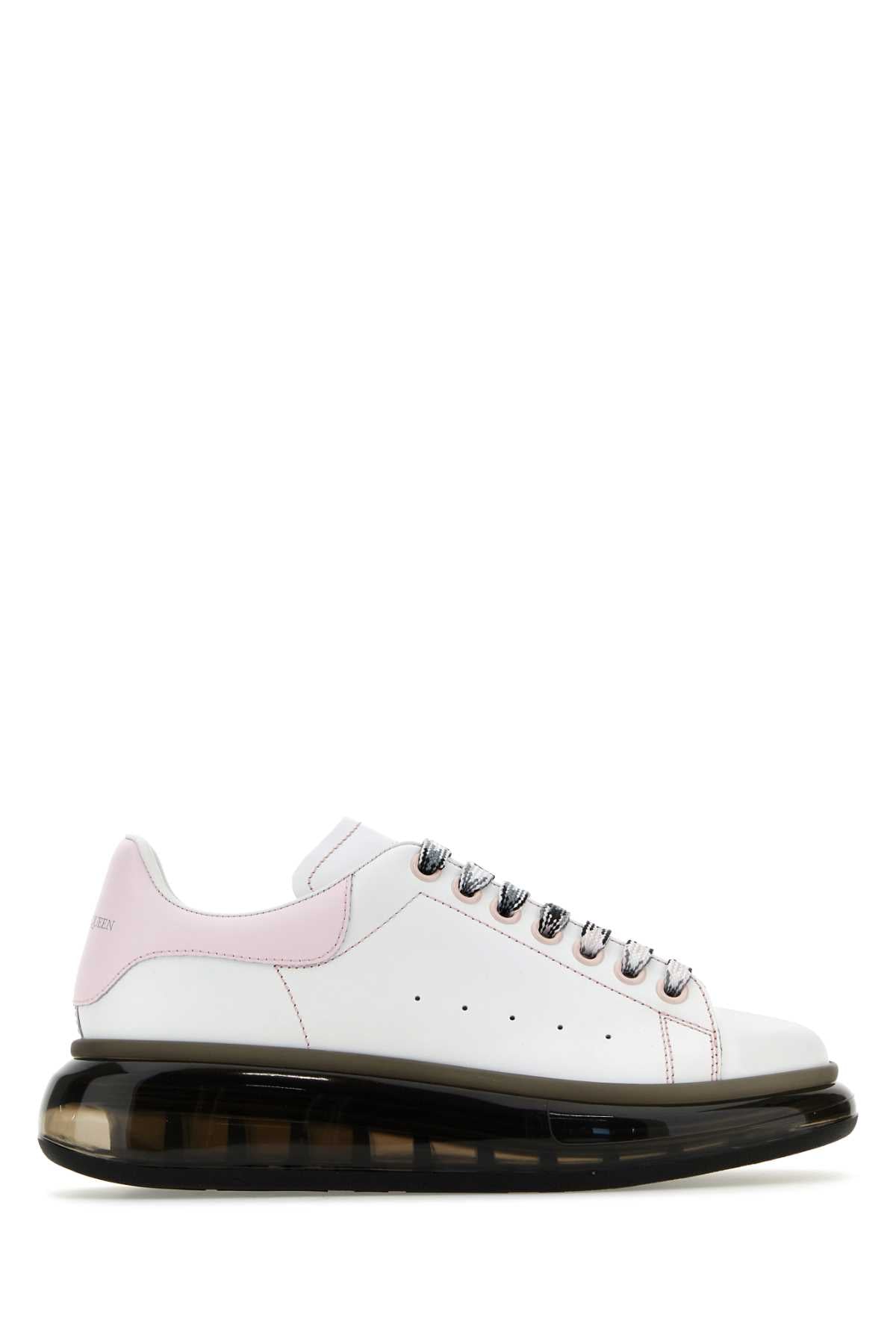 ALEXANDER MCQUEEN Classic White Leather Sneakers with Pink Heel