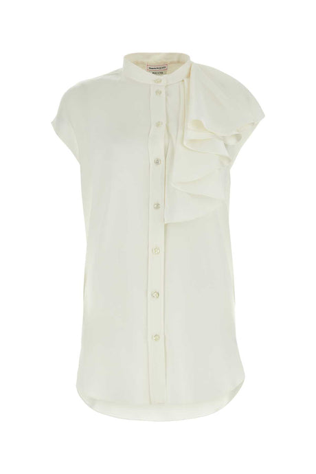 ALEXANDER MCQUEEN Elegant White Satin Blouse for Women