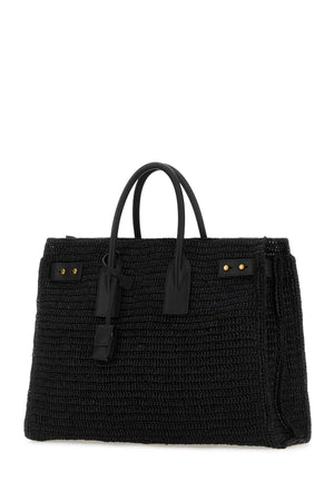 SAINT LAURENT Medium Raffia Tote Shopping Handbag