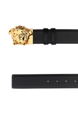 VERSACE Reversible Leather Belt with Golden Metal Finishing - 4 cm Height