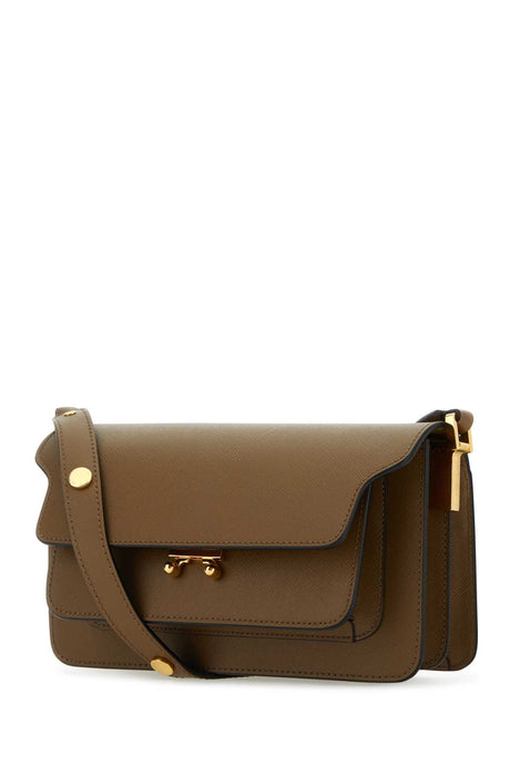 MARNI Mini Brown Leather Trunk E/W Shoulder Handbag