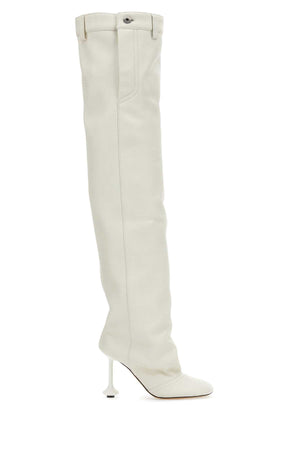 LOEWE Ivory Mini Leather Boots with 9.5 cm Heel Height