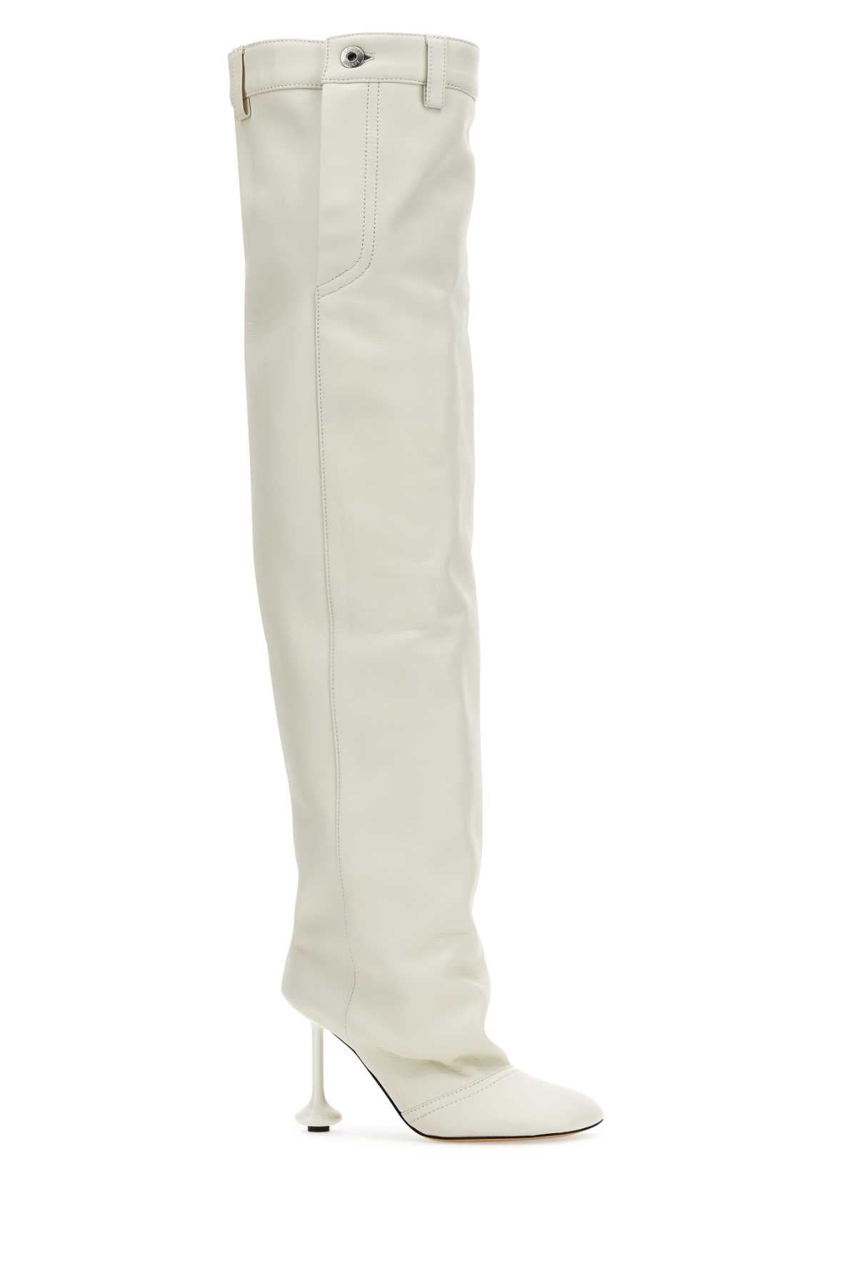 LOEWE Ivory Mini Leather Boots with 9.5 cm Heel Height