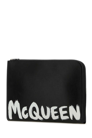 ALEXANDER MCQUEEN Classic Black Leather Document Holder - 36cm x 27cm