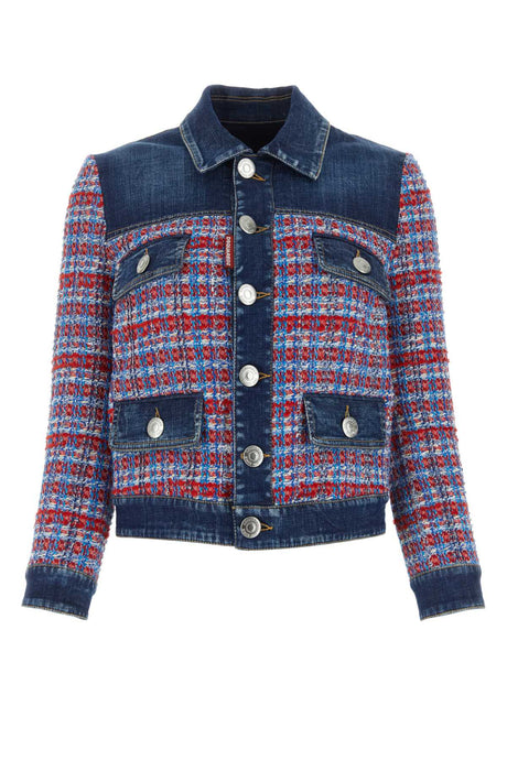 DSQUARED Vintage Multicolor Bouclé and Denim Jacket