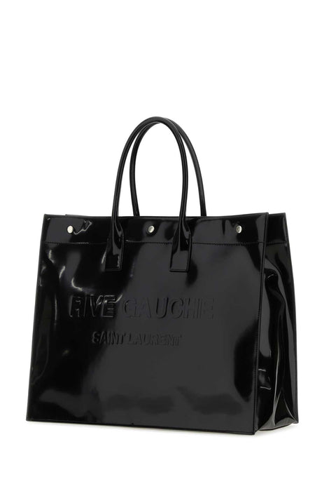 SAINT LAURENT Large Black Leather Rive Gauche Shopping Handbag - 48 cm Width