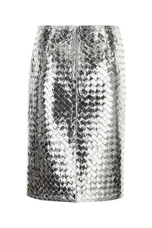 BOTTEGA VENETA Chic Silver Nappa Leather Mini Skirt