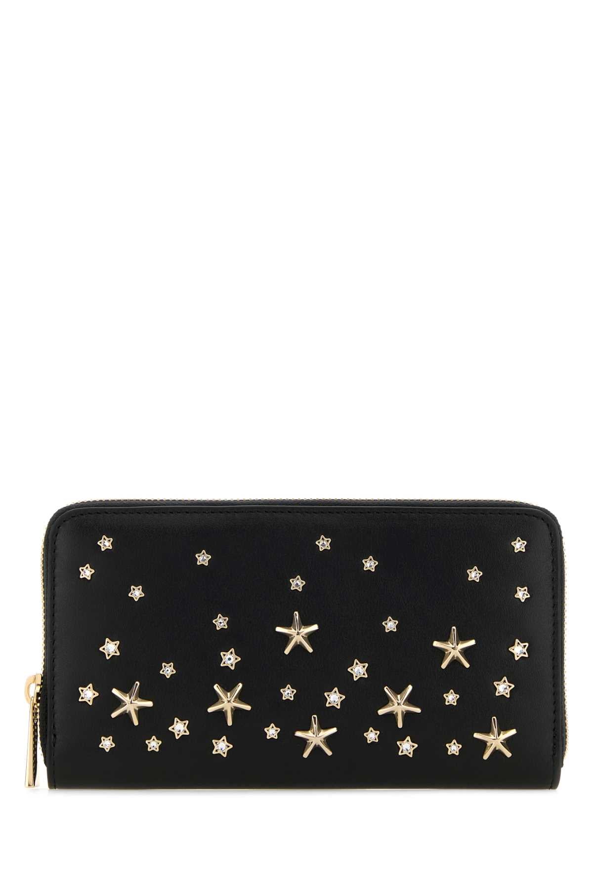 JIMMY CHOO Classic Black Leather Pippa Mini Wallet (20 cm x 11 cm x 3 cm)